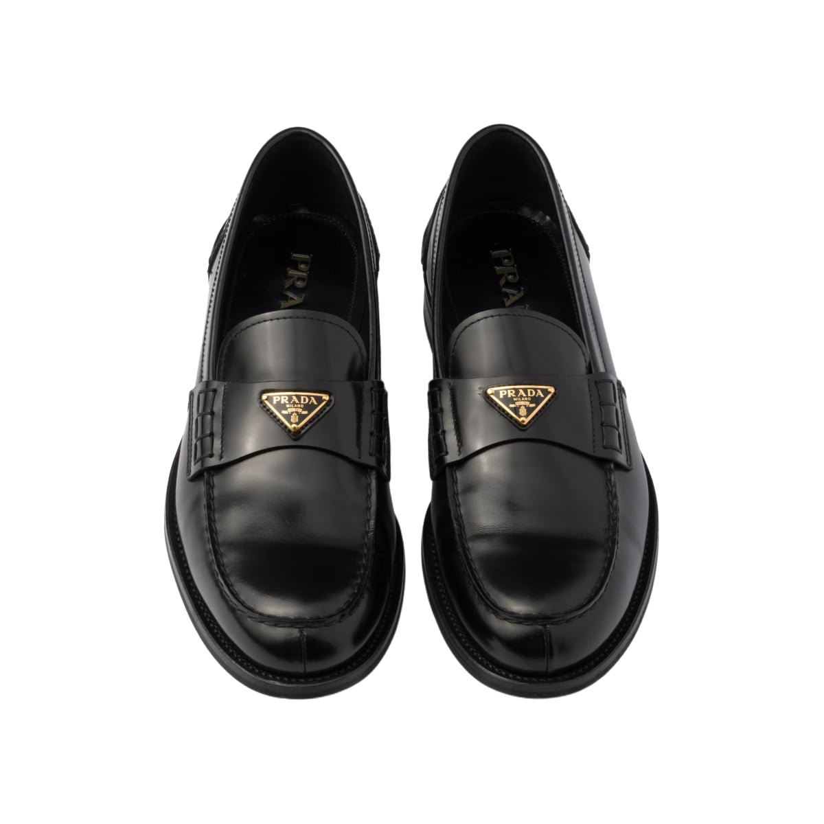 Triangle Logo Brushed Loafers Leather Black