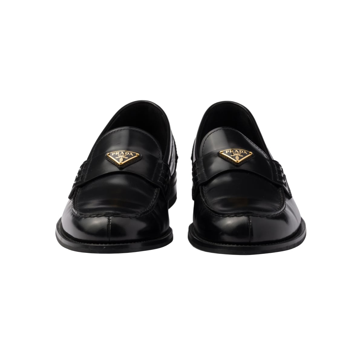 Triangle Logo Brushed Loafers Leather Black