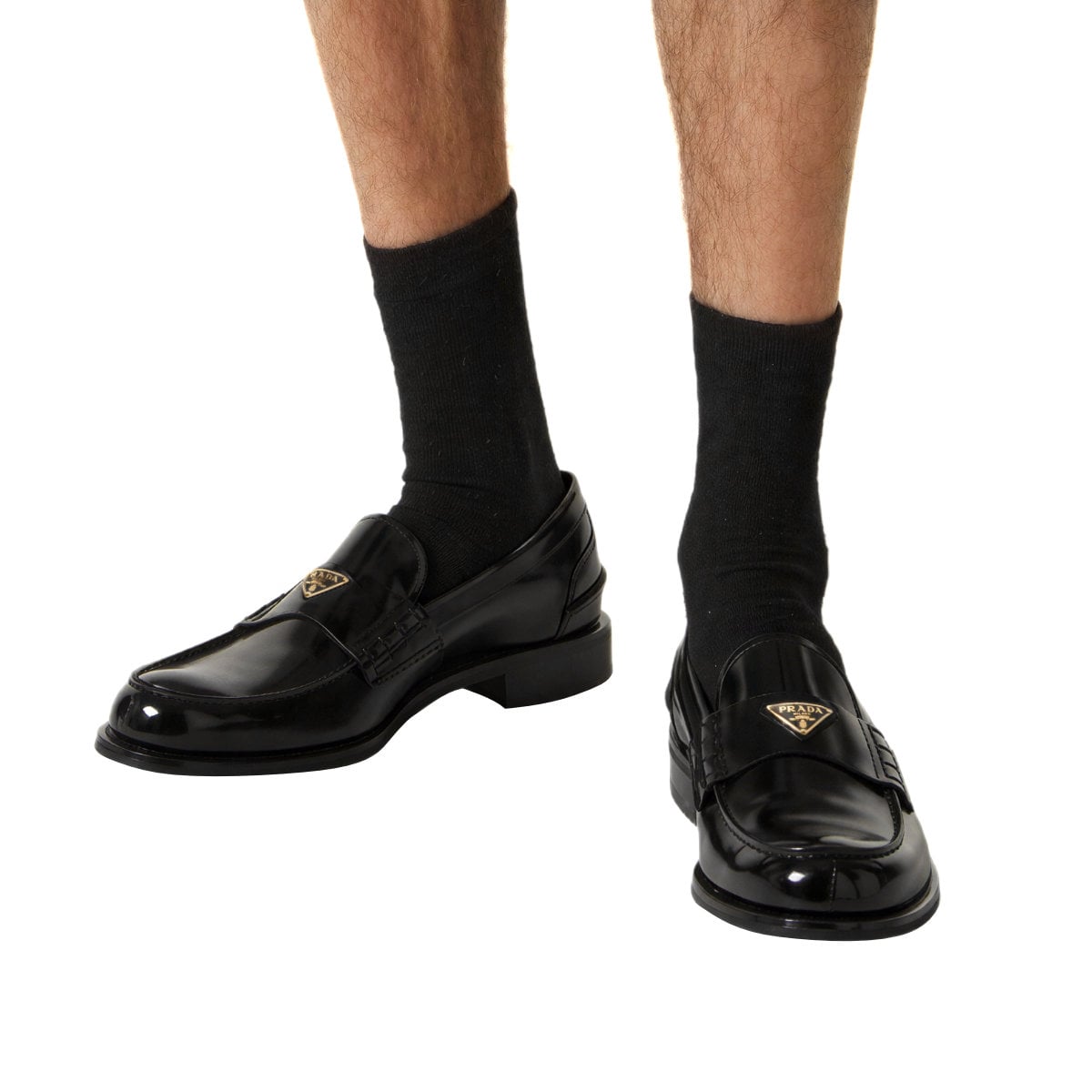 Triangle Logo Brushed Loafers Leather Black