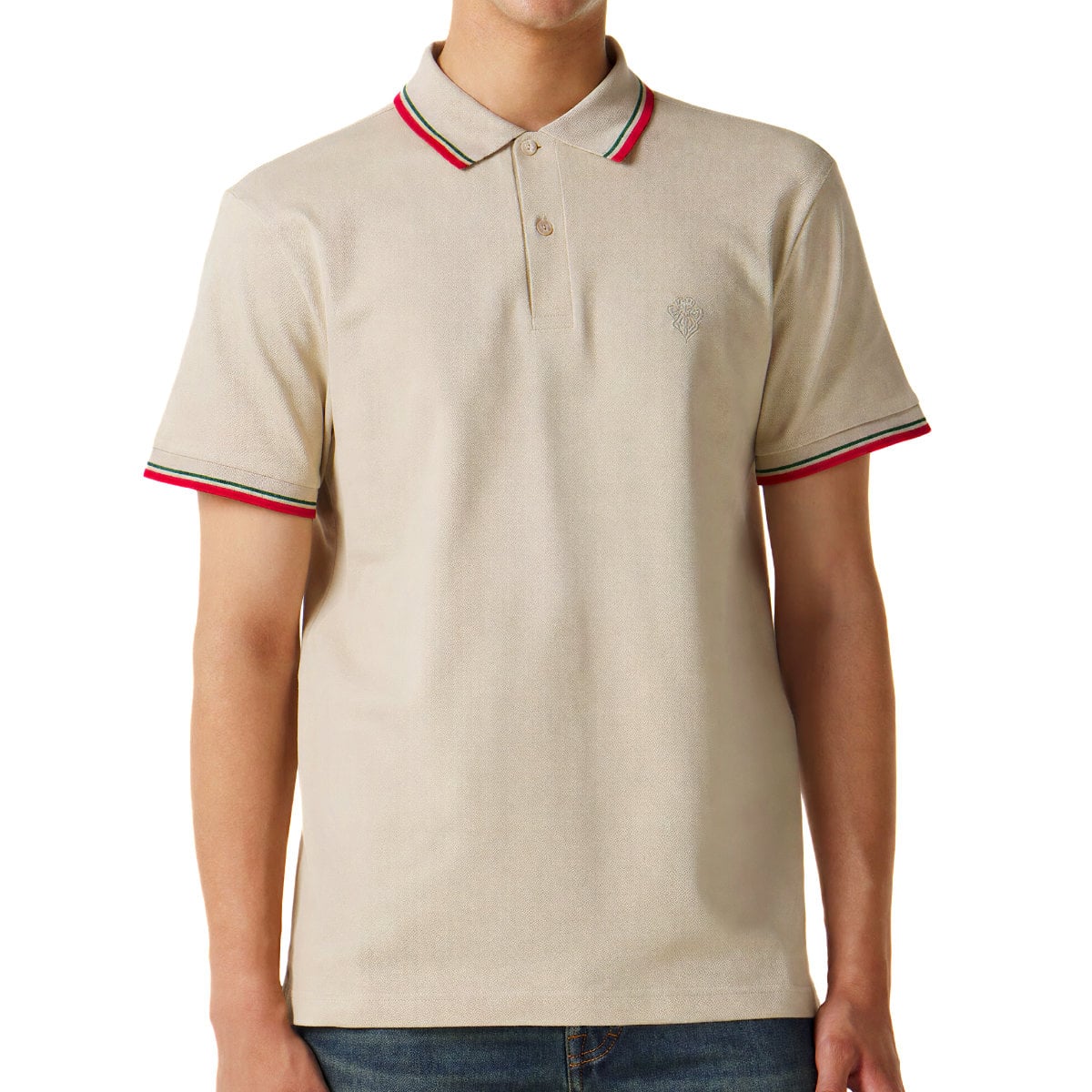 Polo Shirt Crest Logo Cotton Piquet Light Grey