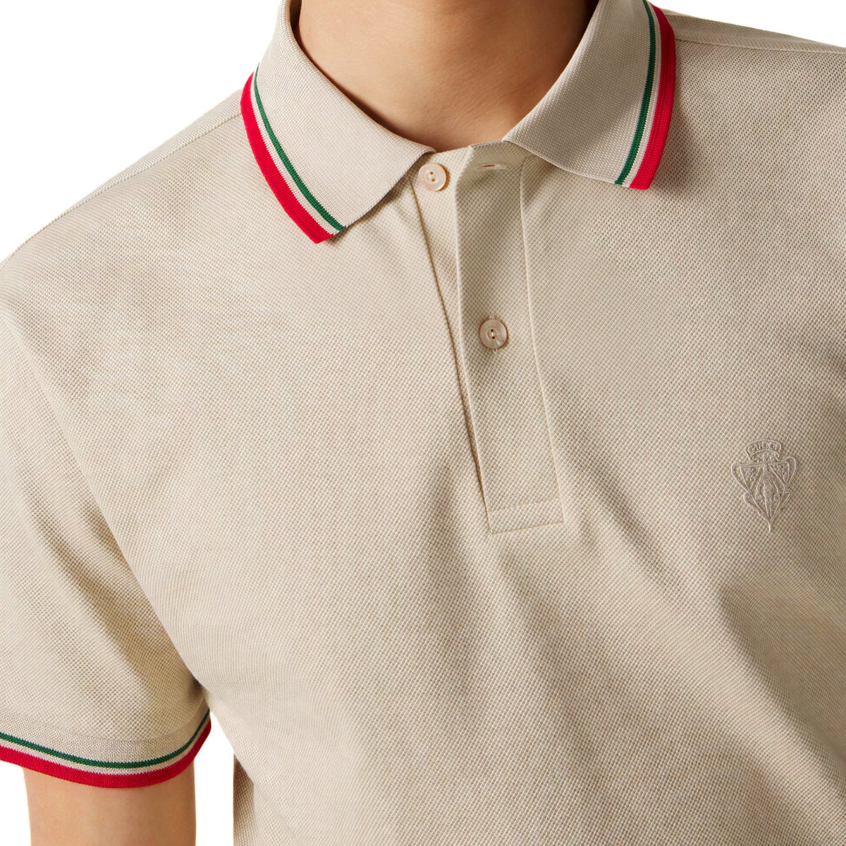 Polo Shirt Crest Logo Cotton Piquet Light Grey