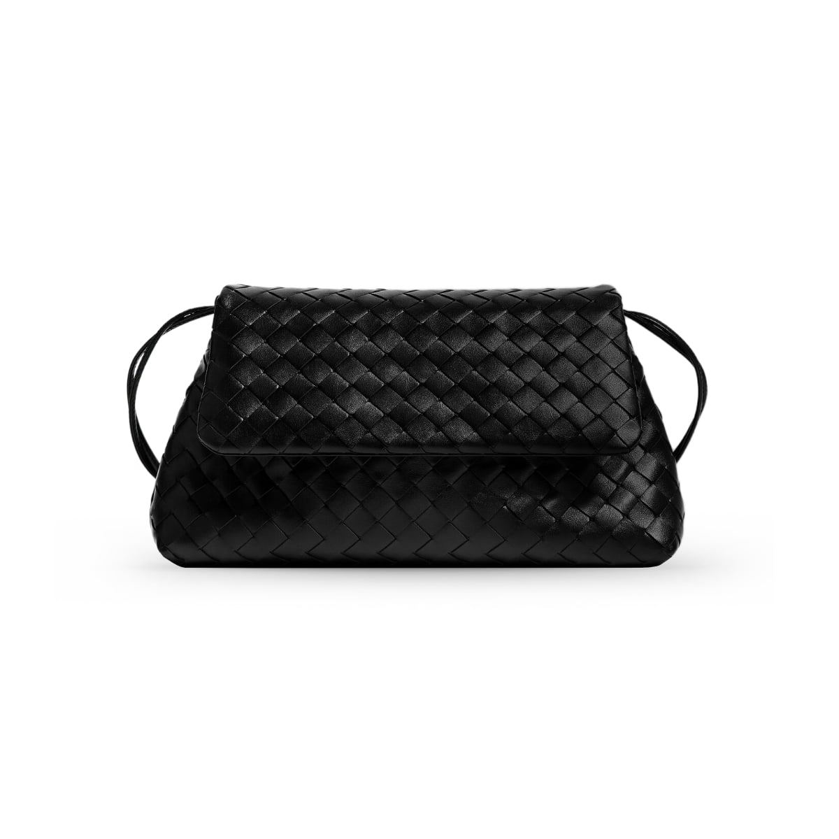 Giorno Flap Pouch Shoulder Bag Black-Bottega Veneta