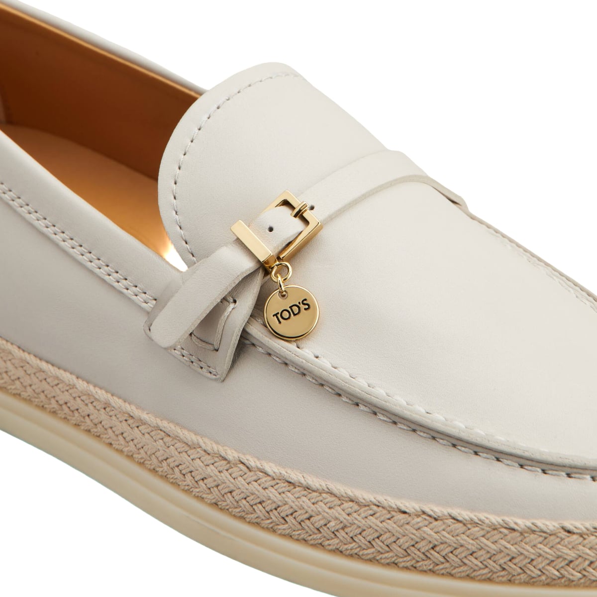 Tod's Loafer Pendant Logo Leather Off-White