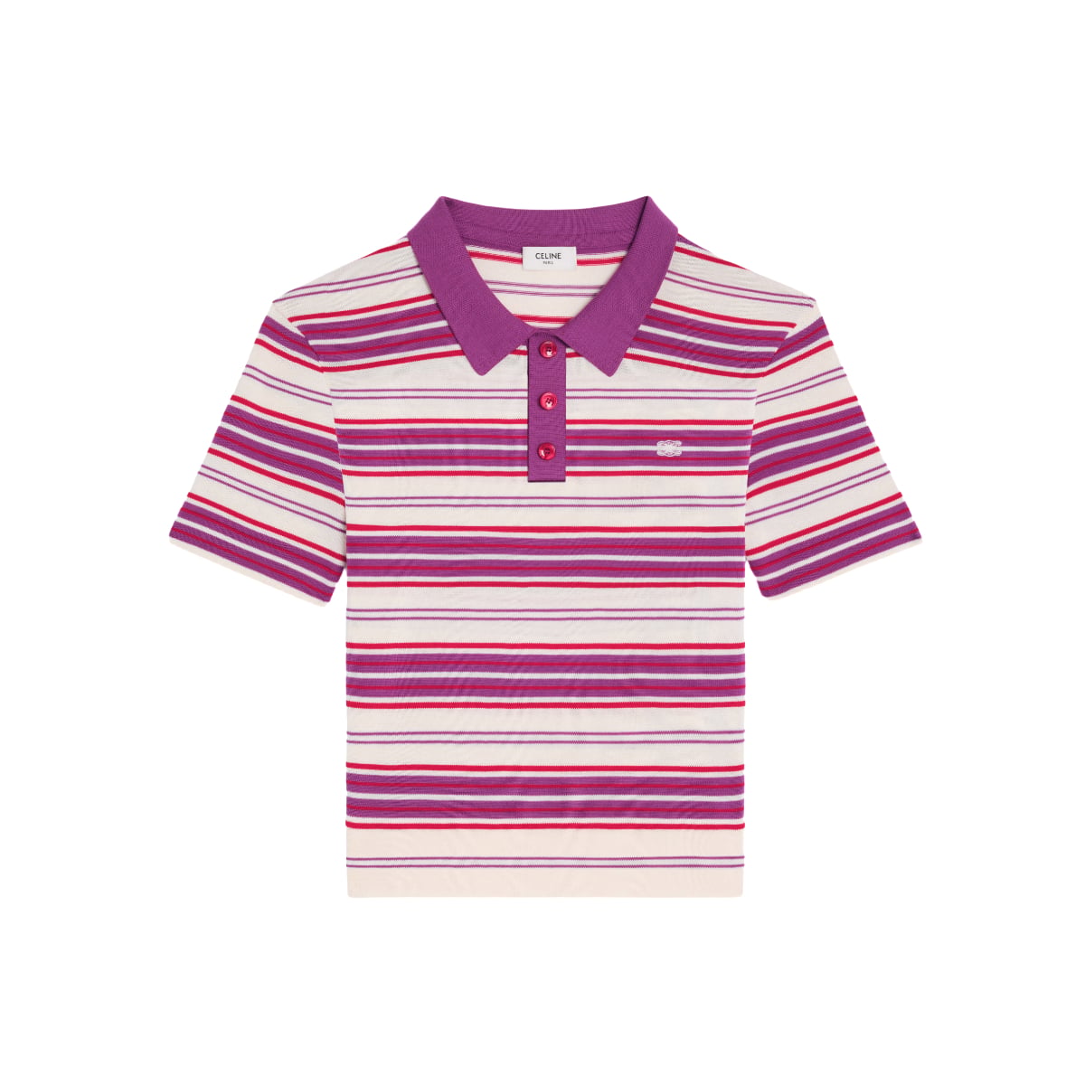 Polo Sweater Striped Cotton White/ Purple-Celine