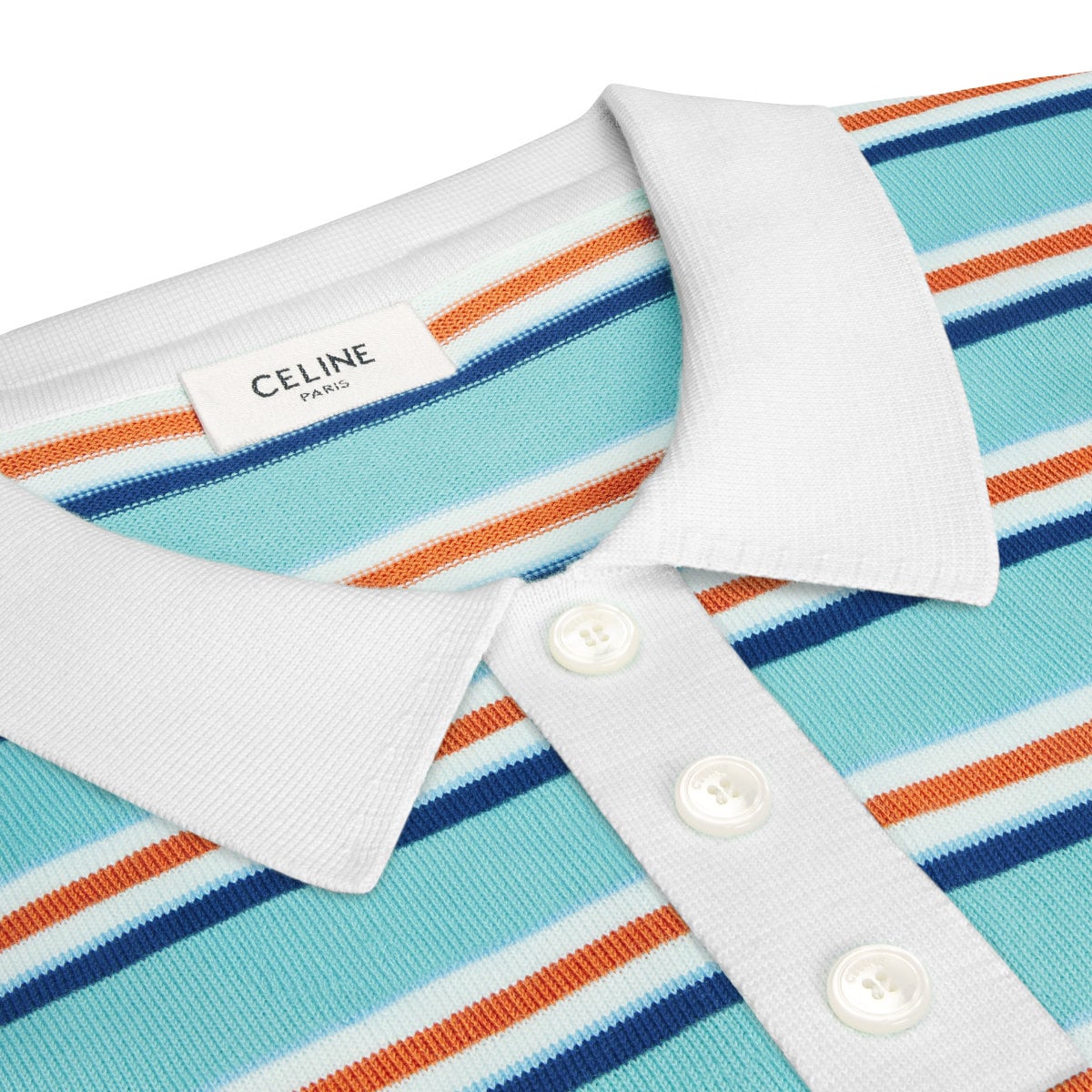 Polo Sweater Striped Cotton Sky Blue/ Cream