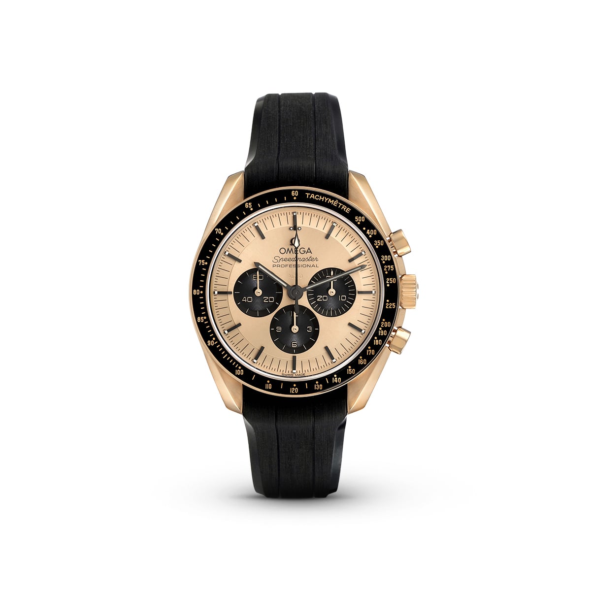 Speedmaster Moonwatch Professional 42 mm 31062425099001 Gold Dial, Rubber Strap-Omega
