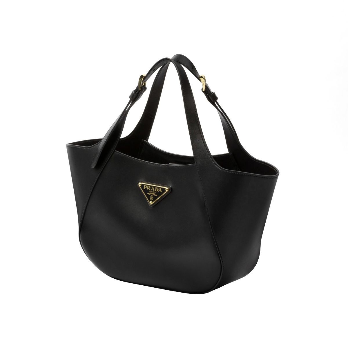 Geometric Triangle Logo Medium Leather Tote Bag Black