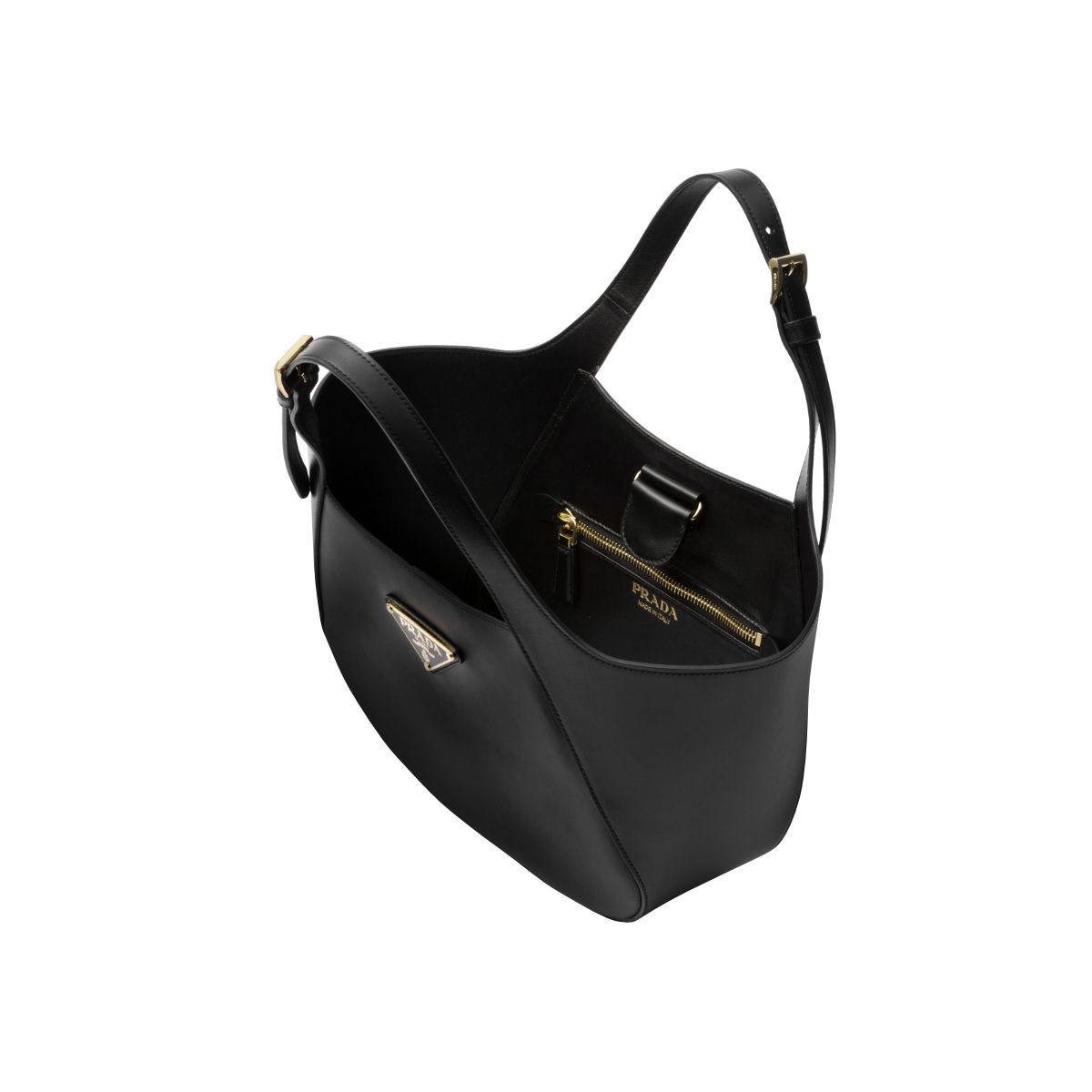 Geometric Triangle Logo Medium Leather Tote Bag Black