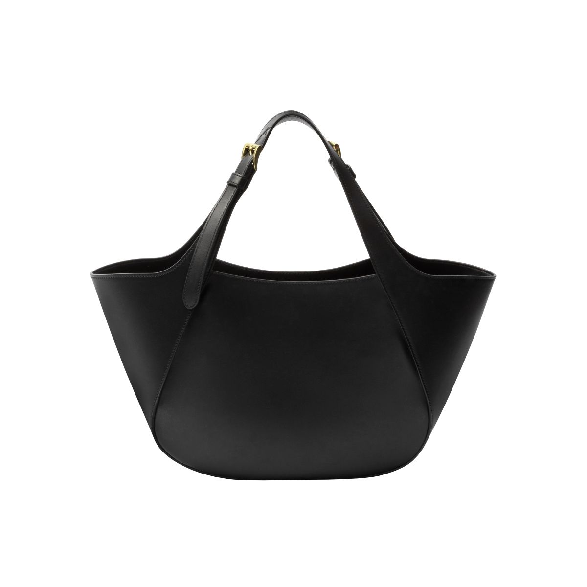Geometric Triangle Logo Medium Leather Tote Bag Black