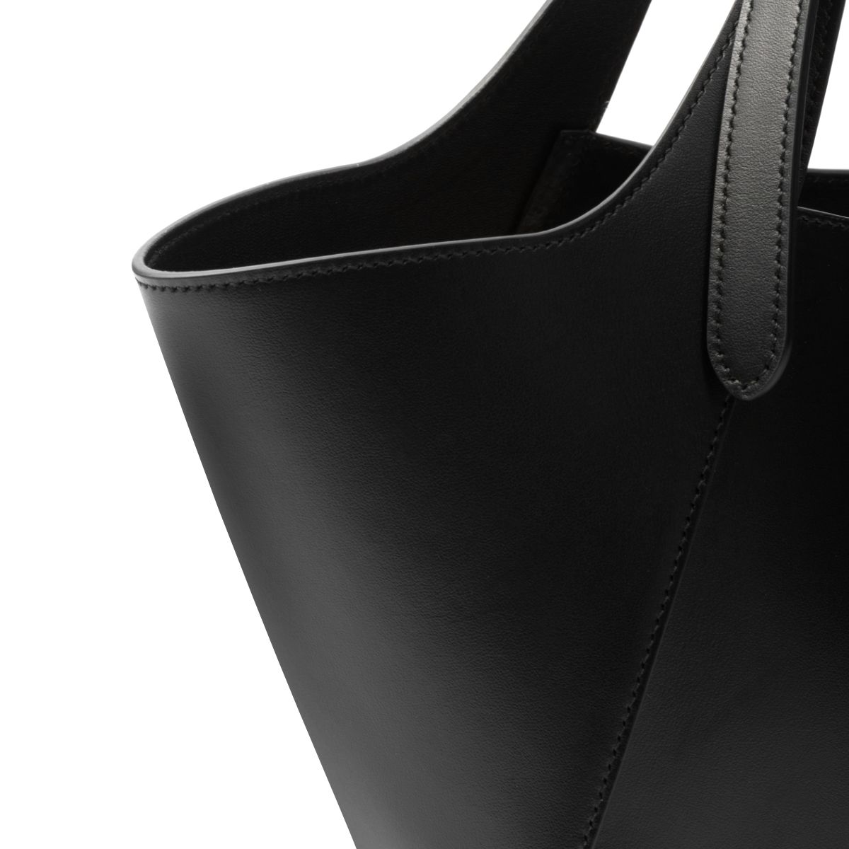 Geometric Triangle Logo Medium Leather Tote Bag Black