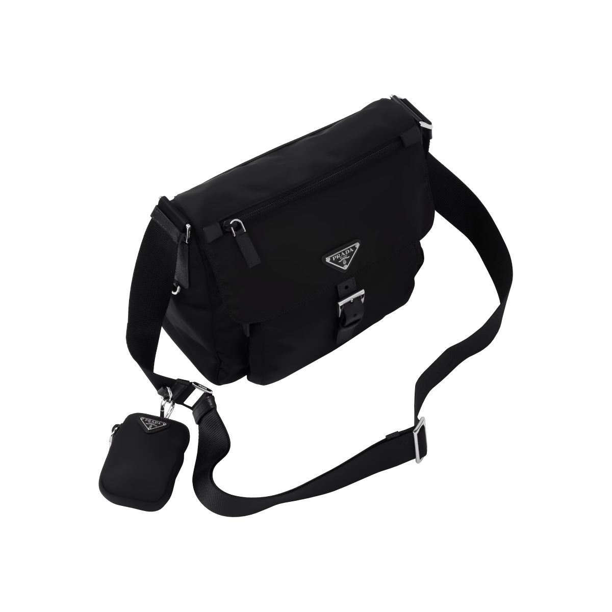 Re-Nylon Metal Triangle Logo Shoulder Bag Black