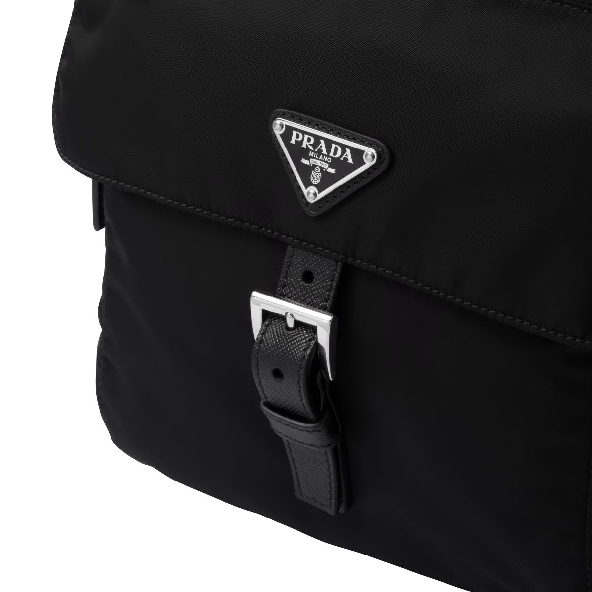 Re-Nylon Metal Triangle Logo Shoulder Bag Black