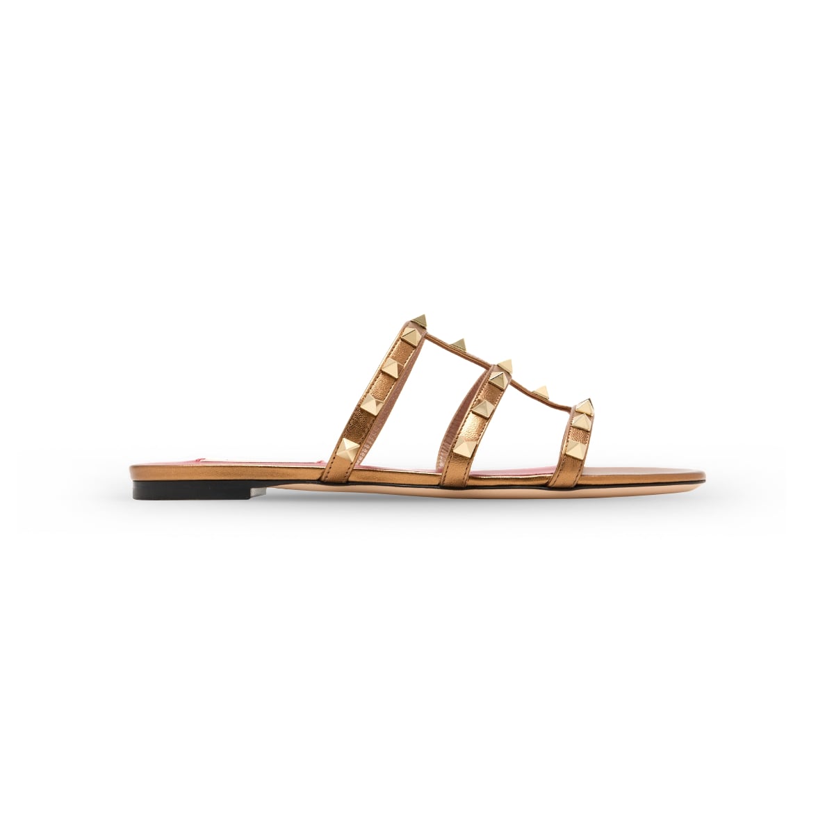 Rockstud Flat Slide Sandal Leather Bronze Metallic-Valentino Garavani