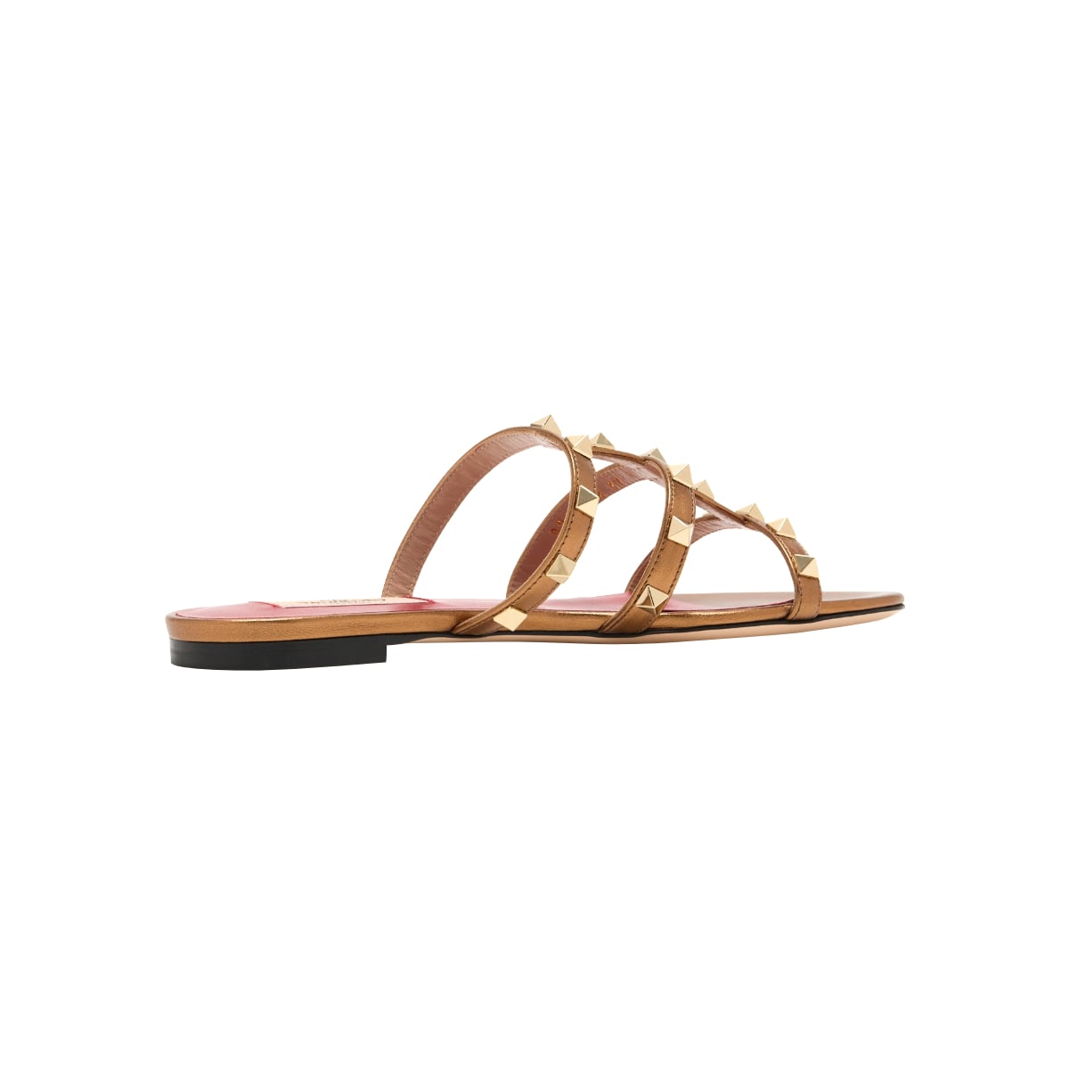 Rockstud Flat Slide Sandal Leather Bronze Metallic