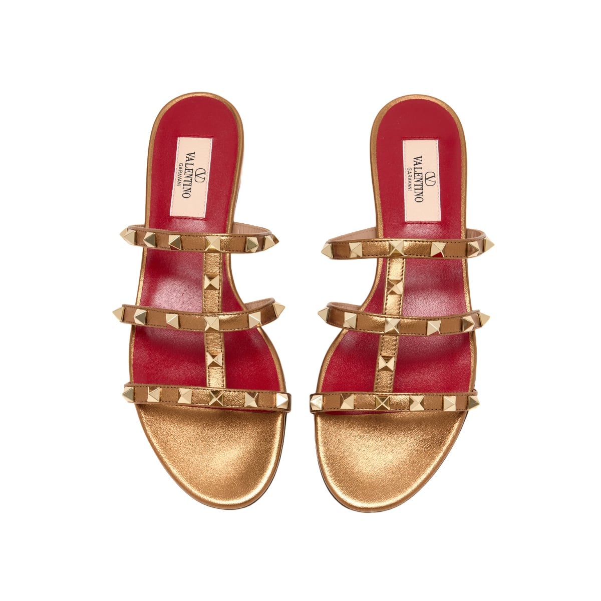 Rockstud Flat Slide Sandal Leather Bronze Metallic