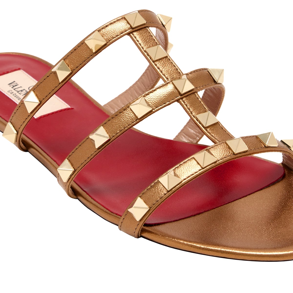 Rockstud Flat Slide Sandal Leather Bronze Metallic