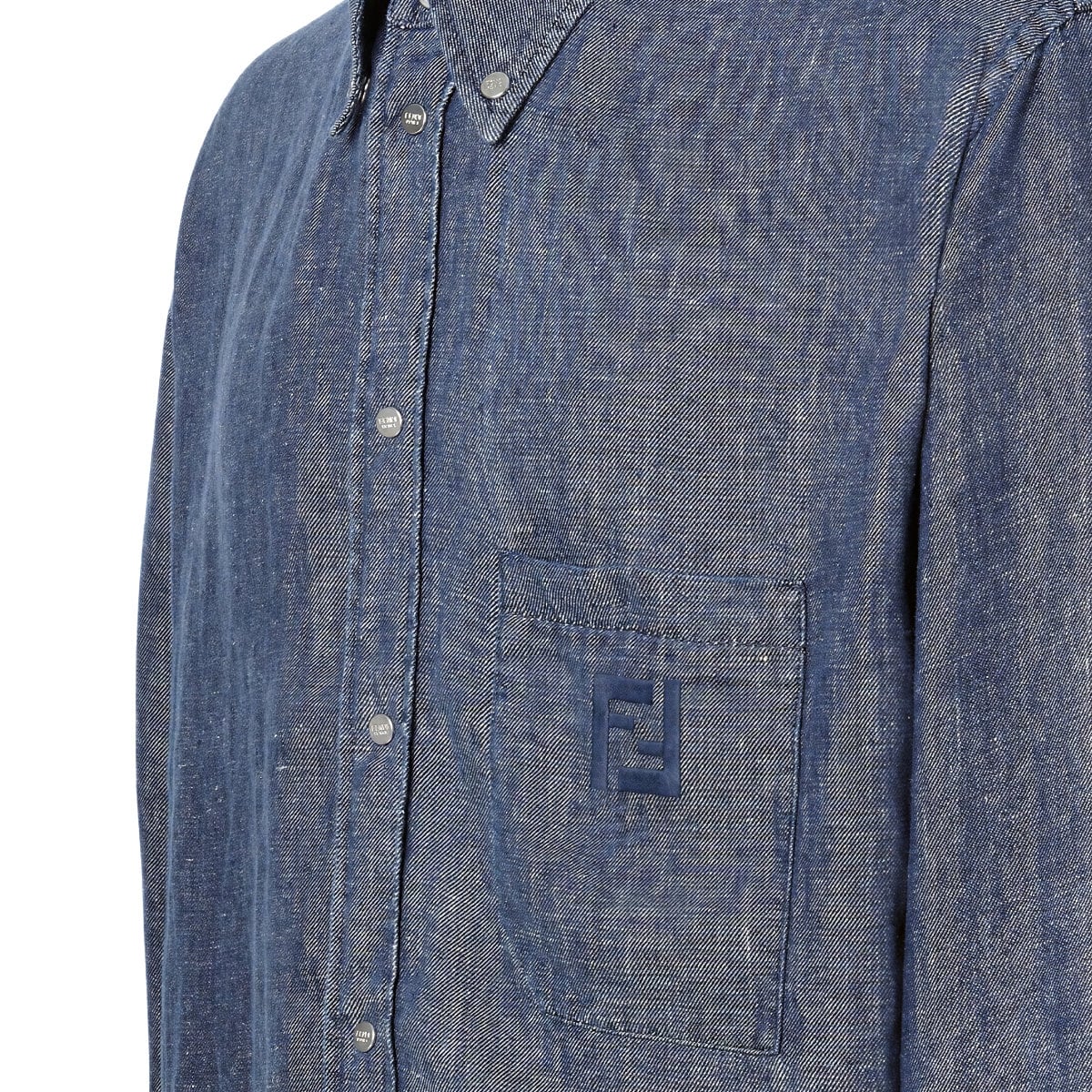 Patch Pocket Chambray Long Sleeves Shirt Blue