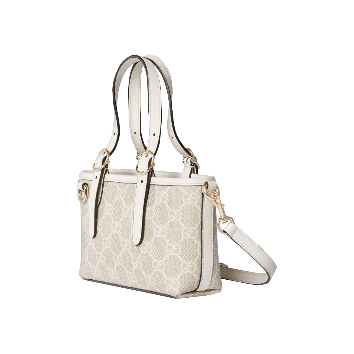 GG Emblem Monogram Coated Mini Bag Beige and White GHW