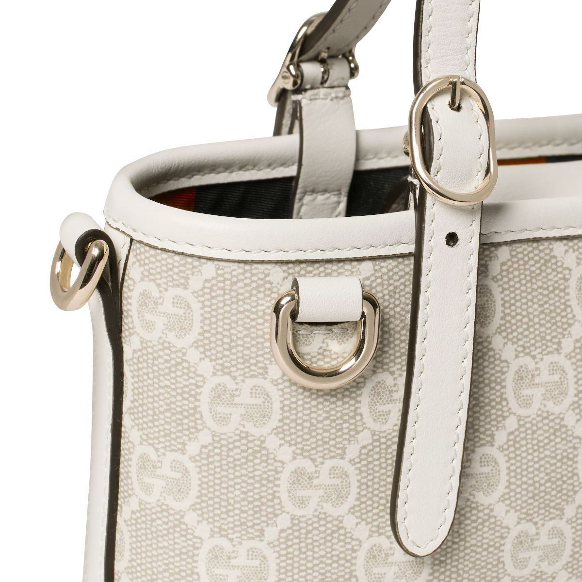 GG Emblem Monogram Coated Mini Bag Beige and White GHW