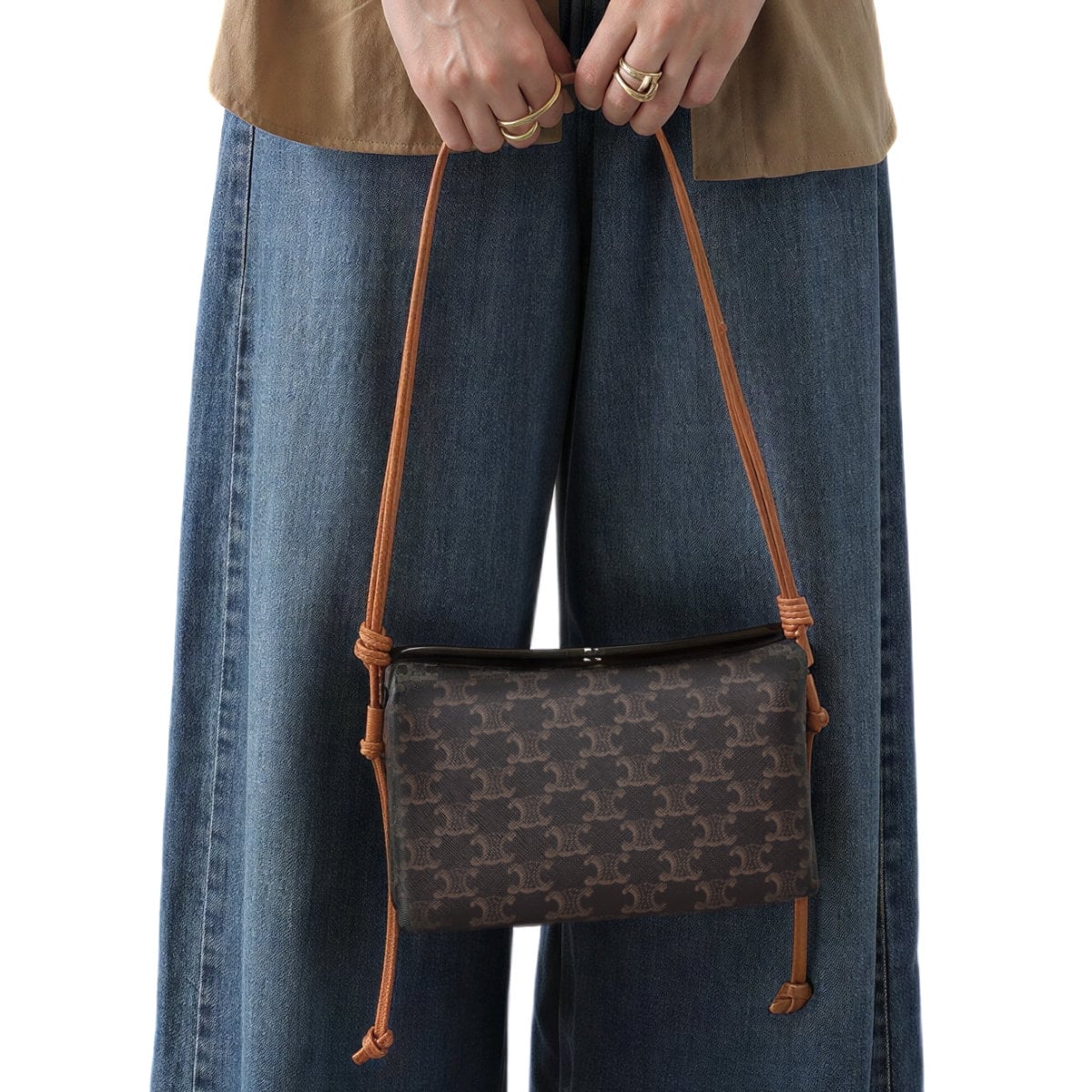 Trio Flap Triomphe Canvas and Lambskin Miel