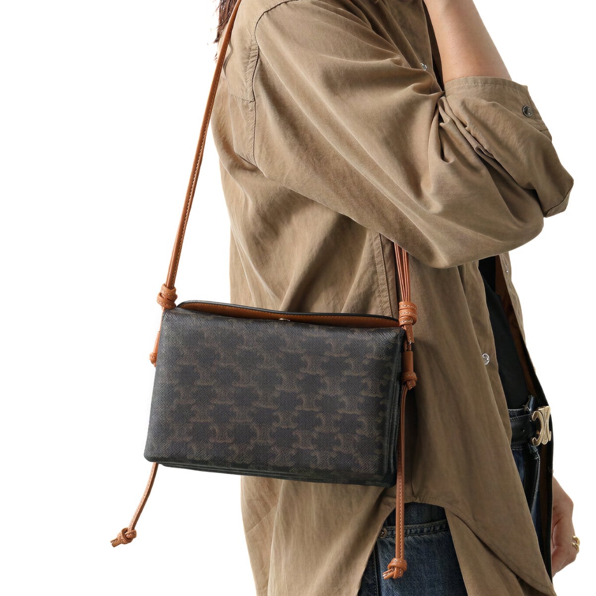 Trio Flap Triomphe Canvas and Lambskin Miel