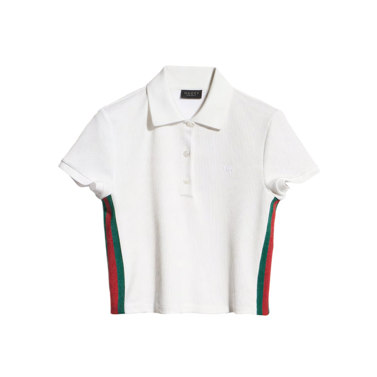 Web Stripe Rib Cropped Polo Shirt White-Gucci