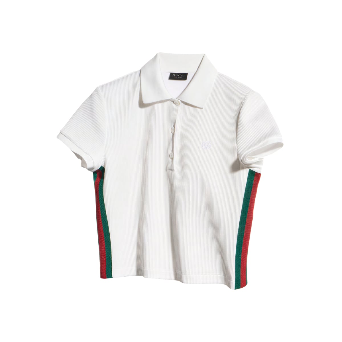 Web Stripe Rib Cropped Polo Shirt White