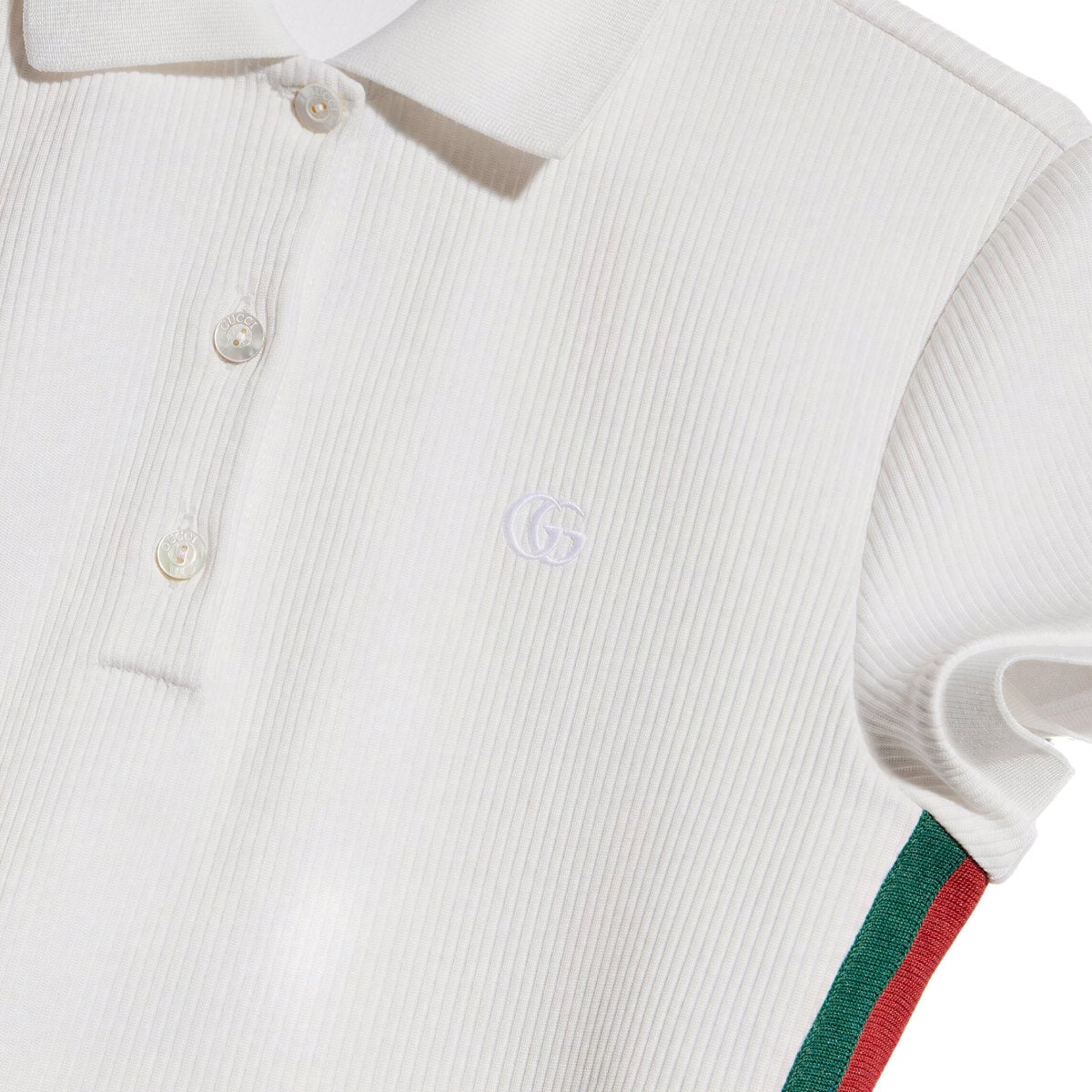 Web Stripe Rib Cropped Polo Shirt White
