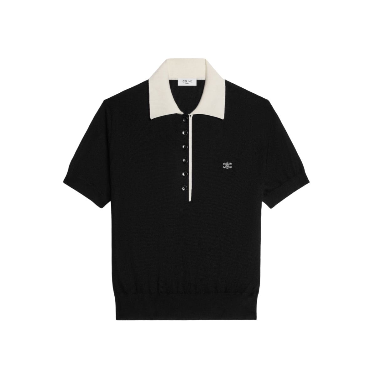 Polo Shirt Cashmere Silk Black/White-Celine