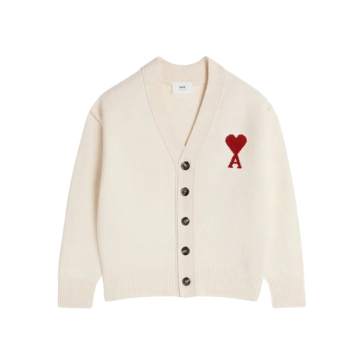 De Coeur Cardigan Natural Wool Off White/Red-Ami Paris