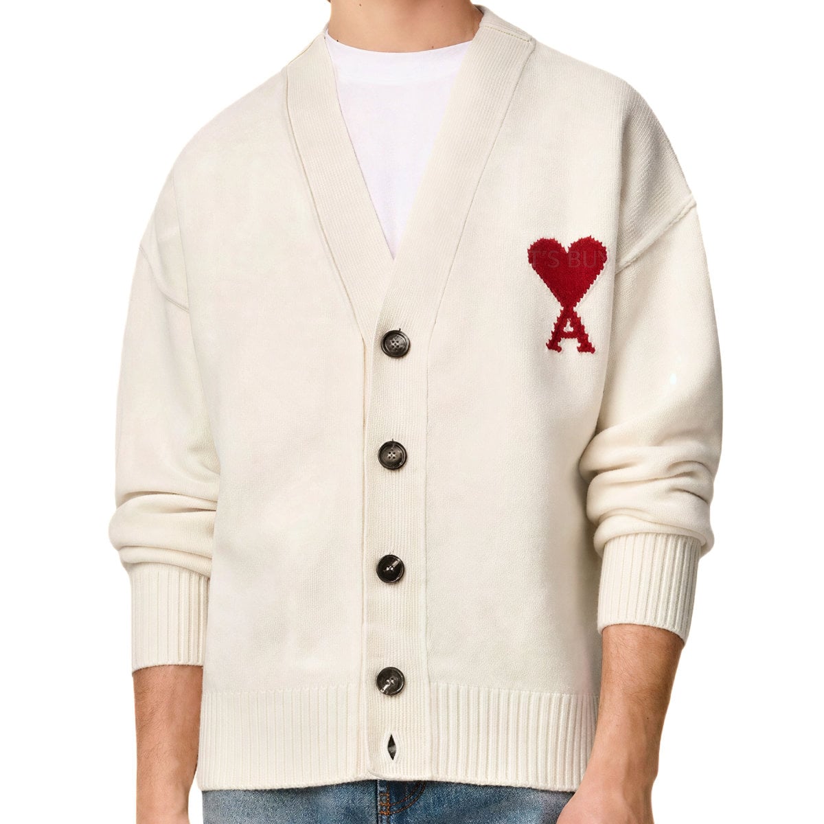 De Coeur Cardigan Natural Wool Off White/Red