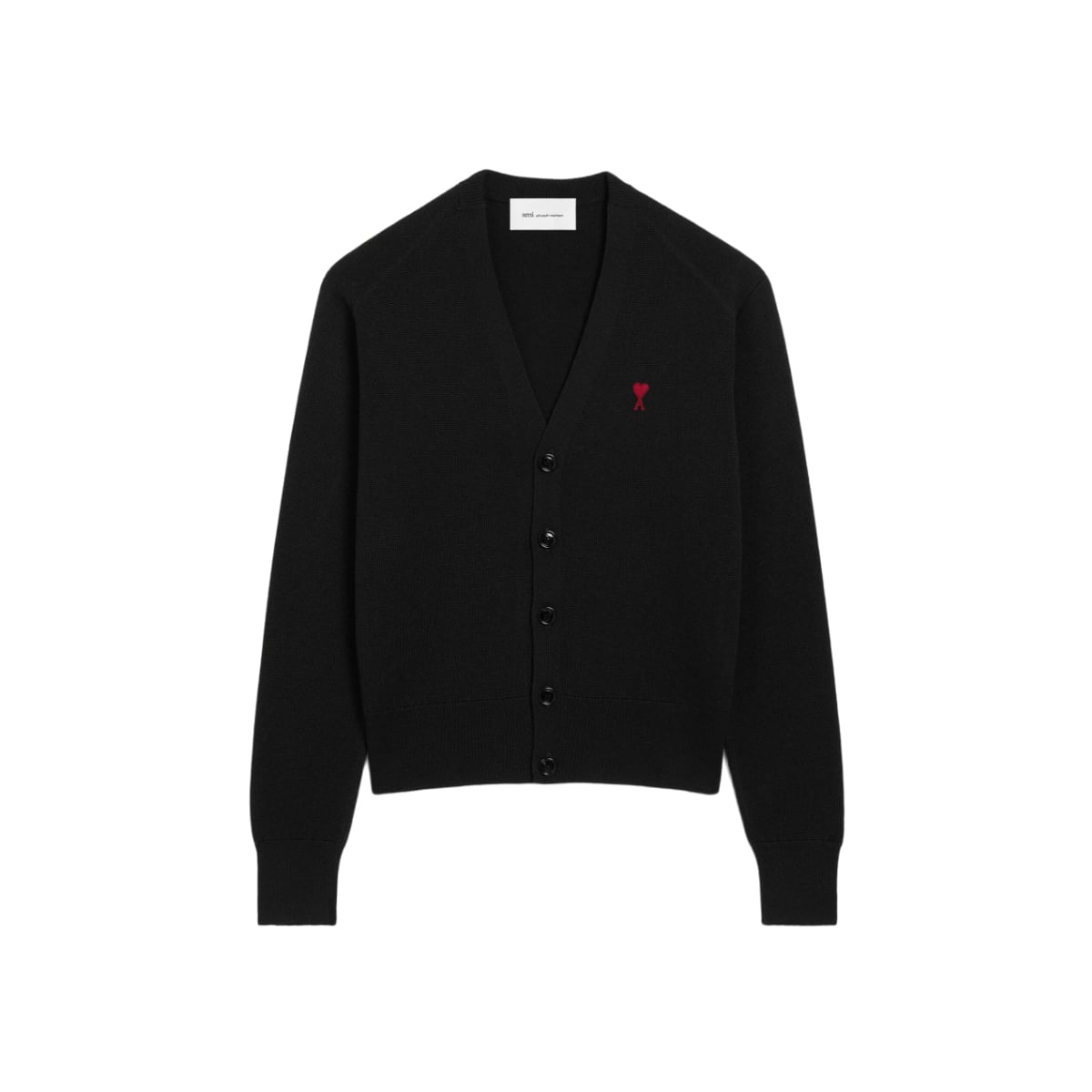 Ami De Coeur Cardigan V Neck Wool Black/Red-Ami Paris