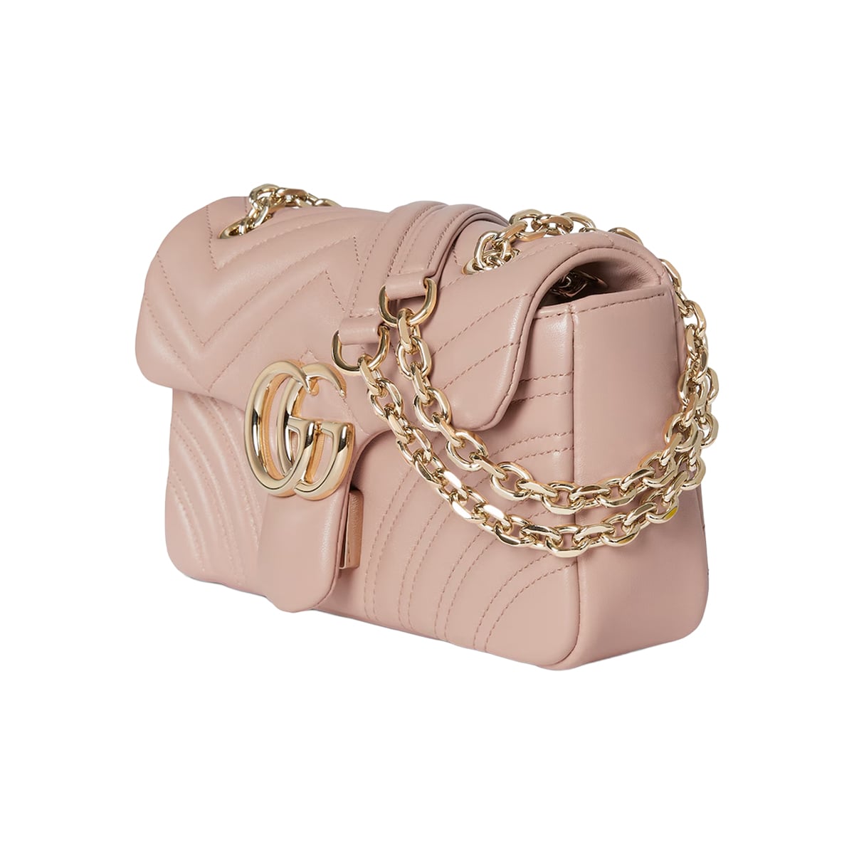 GG Marmont Small Shoulder Bag Chevron Pink Beige LGHW
