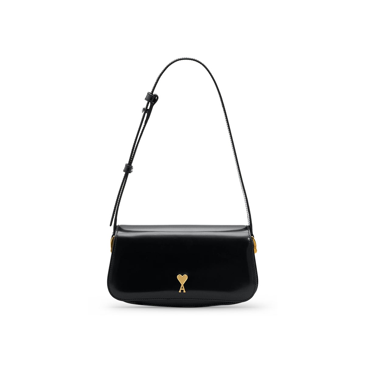 Paris Shoulder Bag Glazed Leather Black-Ami Paris