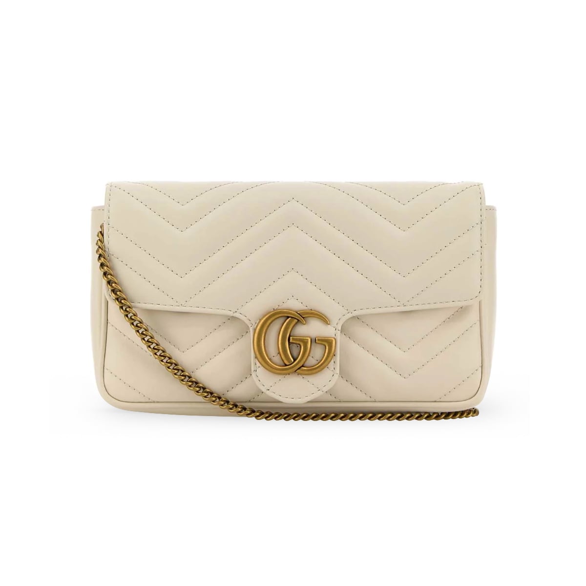 GG Marmont Mini Shoulder Bag Chevron Ivory GHW-Gucci