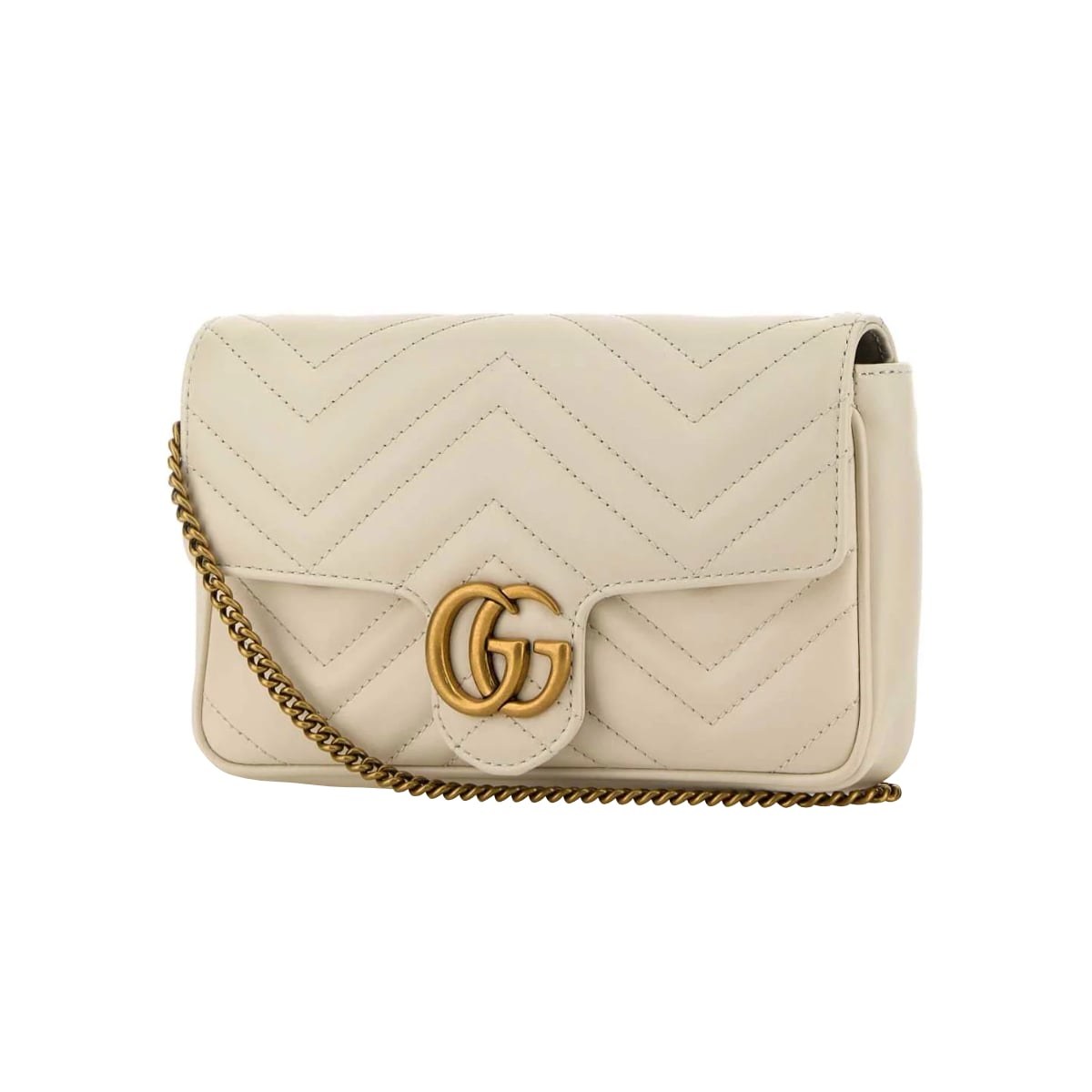 GG Marmont Mini Shoulder Bag Chevron Ivory GHW