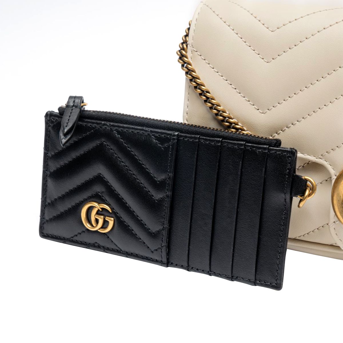 GG Marmont Mini Shoulder Bag Chevron Ivory GHW