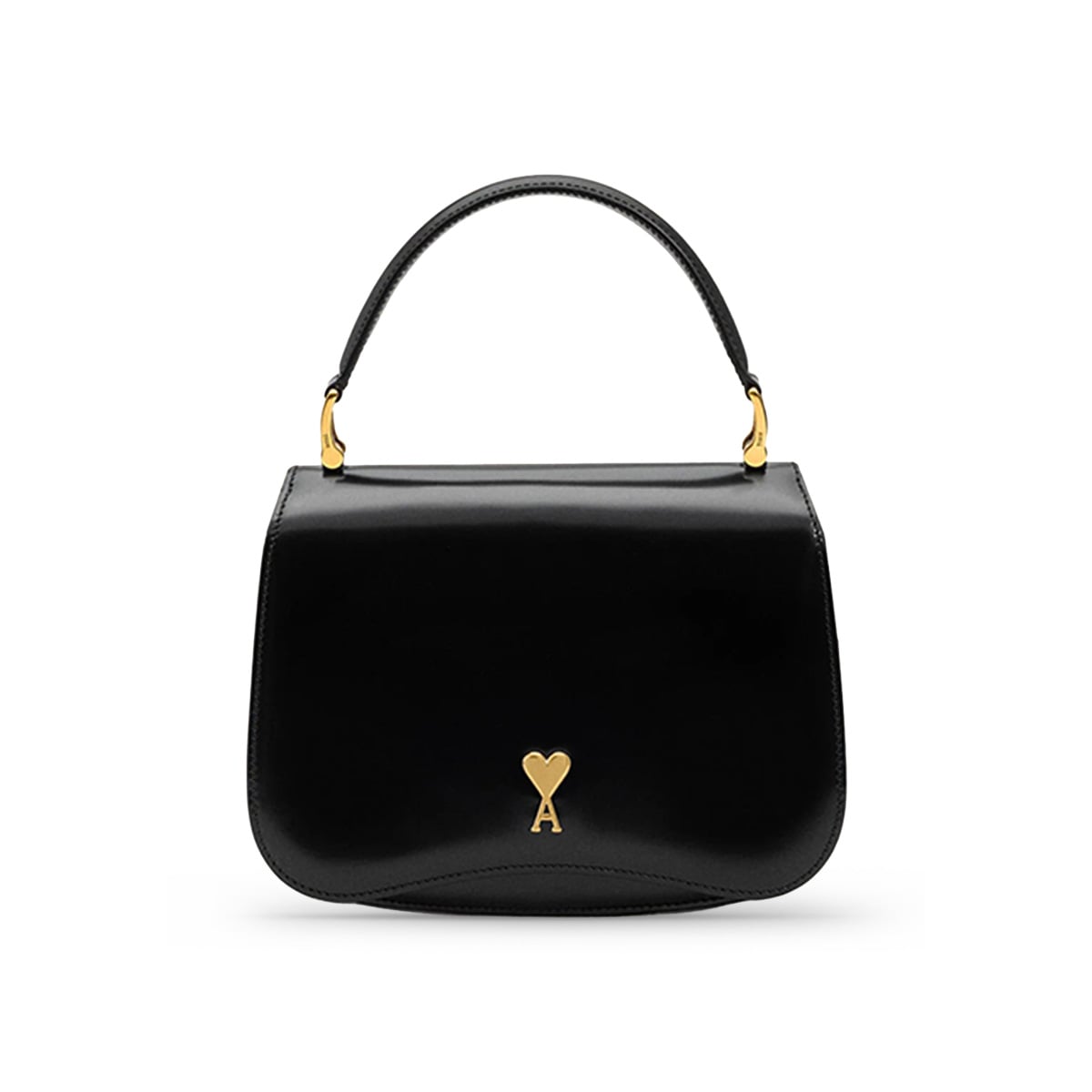 Paris Top Handle Bag Glazed Leather Black-Ami Paris