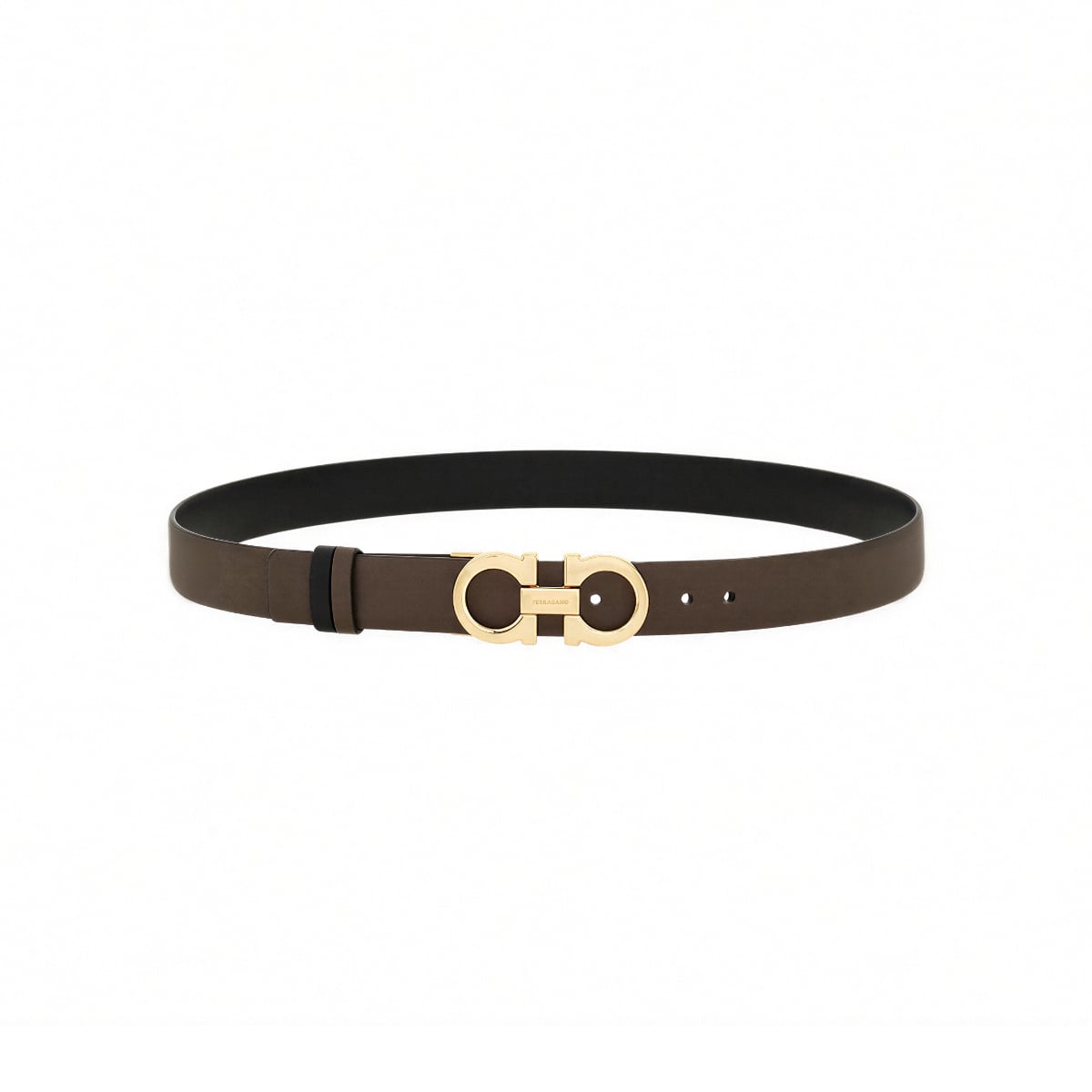Mancini Reversible and Adjustable Calfskin Leather Belt Cement/Black GHW-Ferragamo