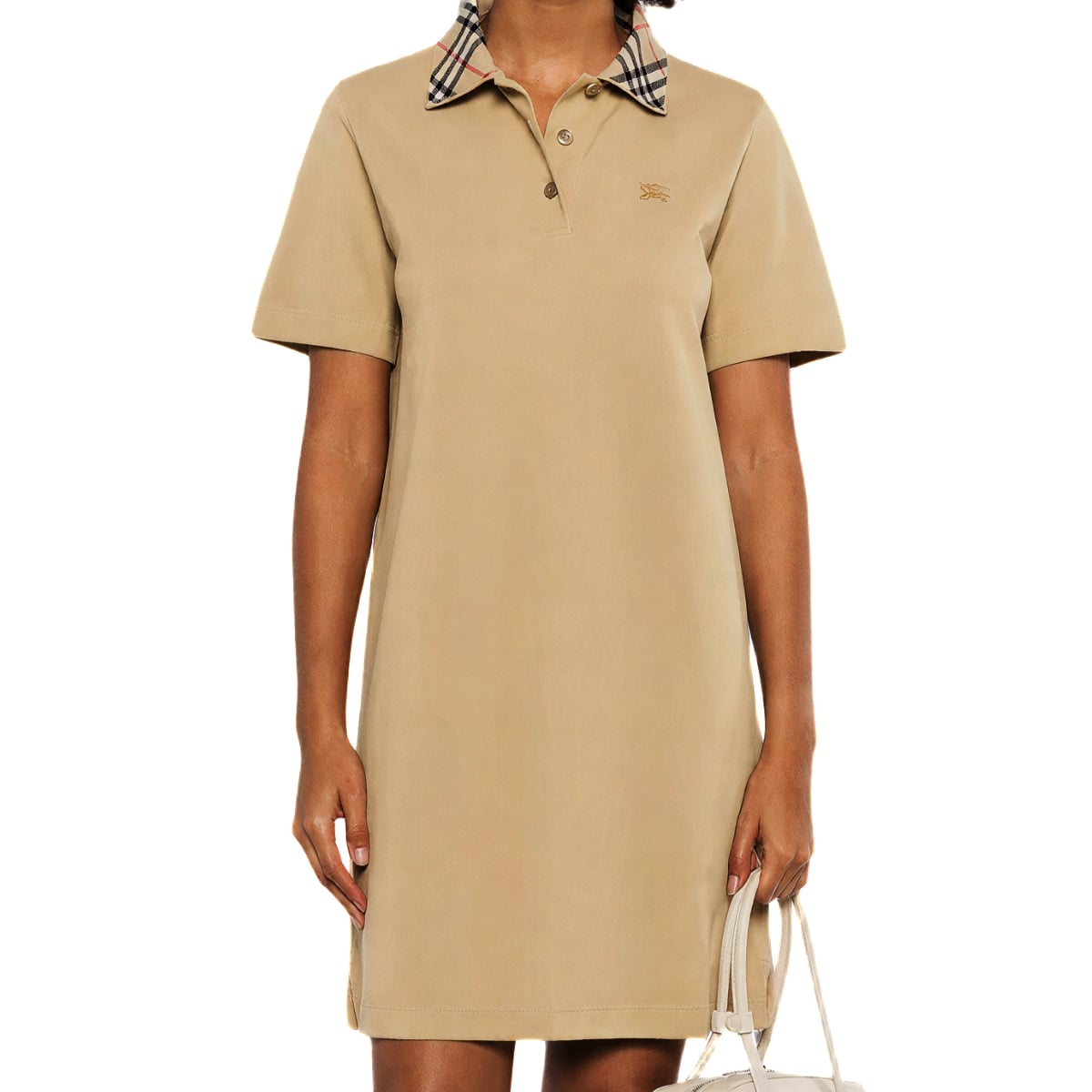 Collar Check Polo Shirt Dress Brown