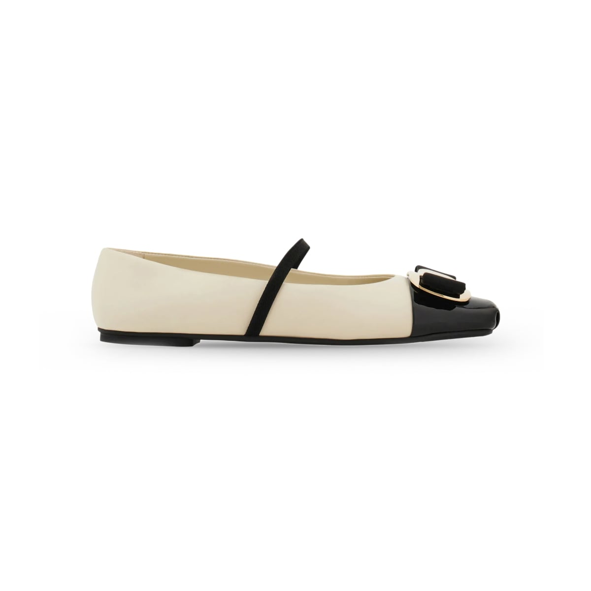 New Vara Plate Bicolor Ballerinas Flat Mascarpone/Black-Ferragamo