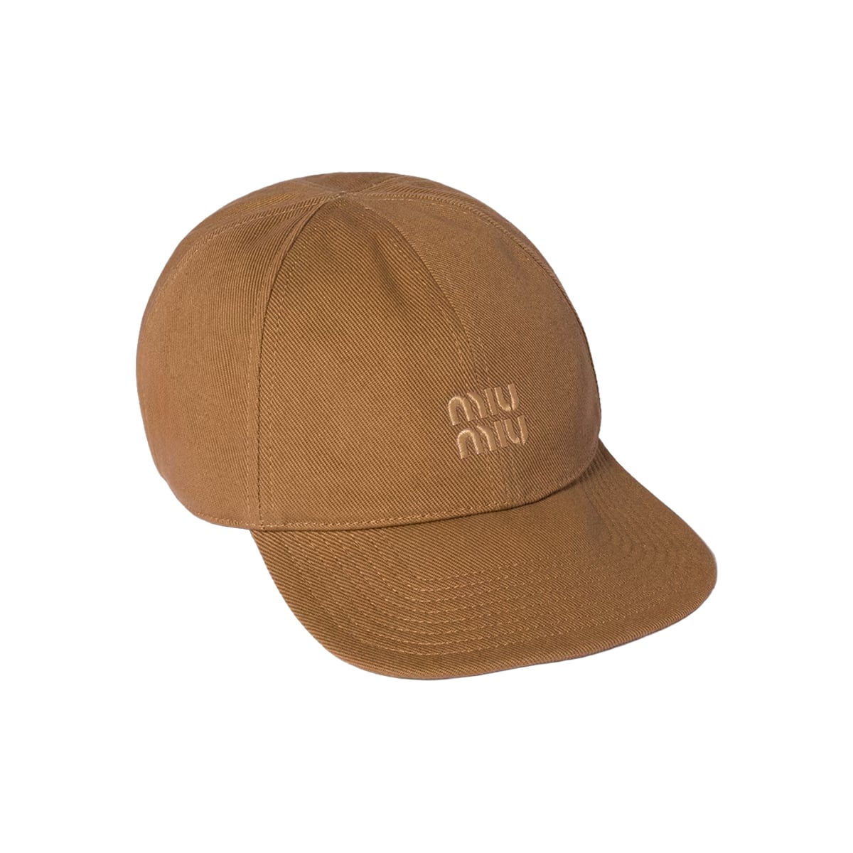Drill Baseball Cap Embroidered Logo Cotton Cork Beige-Miu Miu