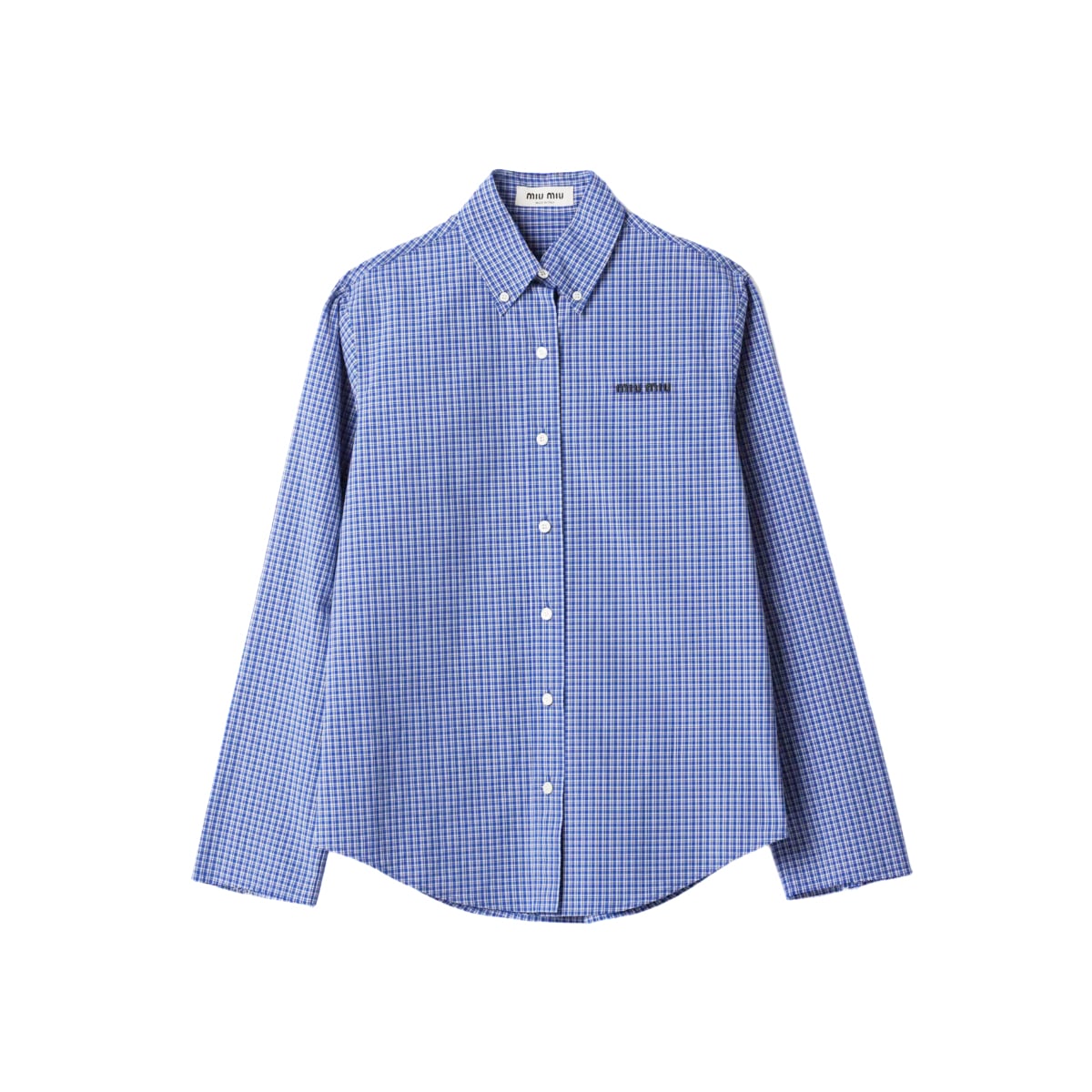 Checked Long Sleeves Shirt Sapphire Blue-Miu Miu