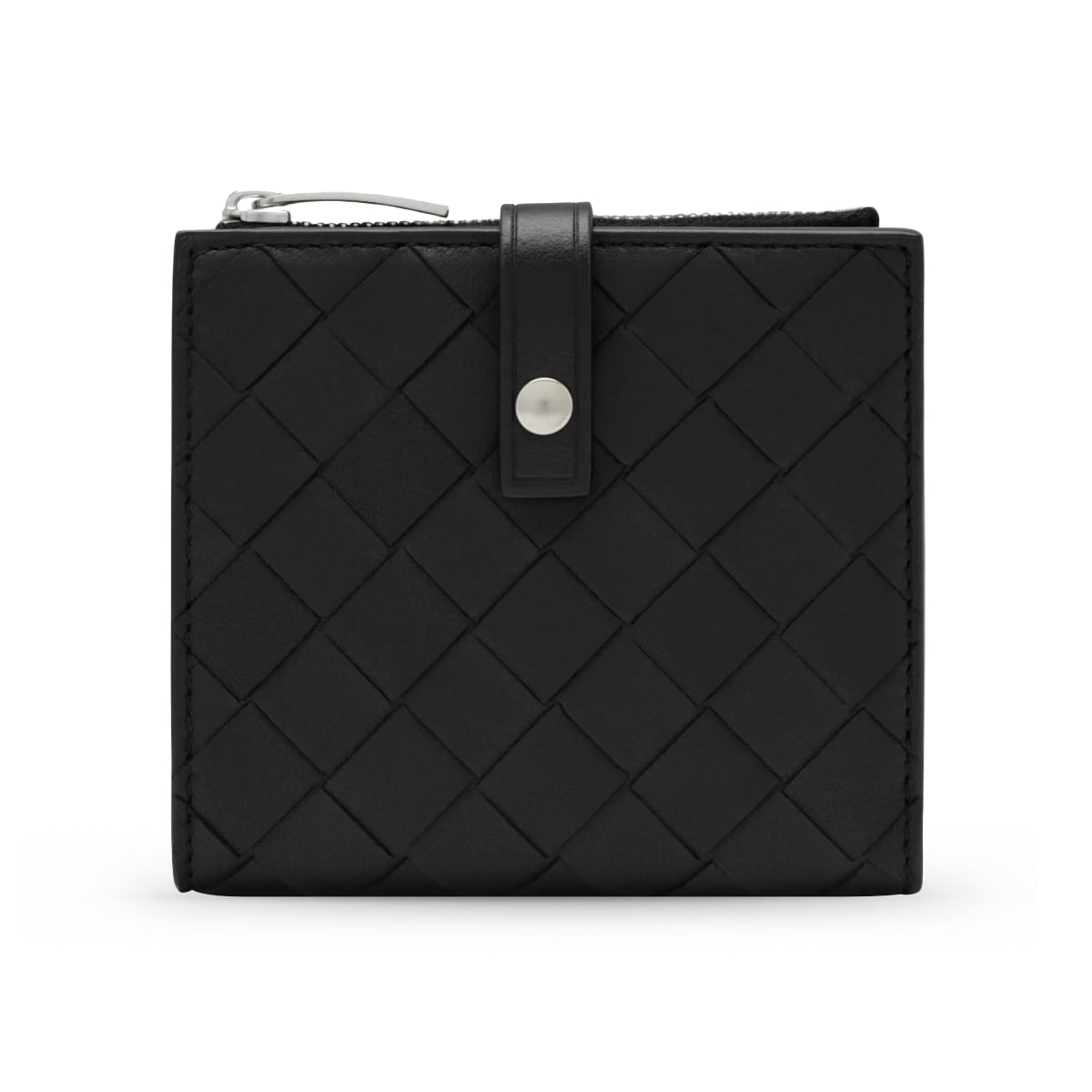 Braided Snap-Button Closure Wallet Black SHW-Bottega Veneta