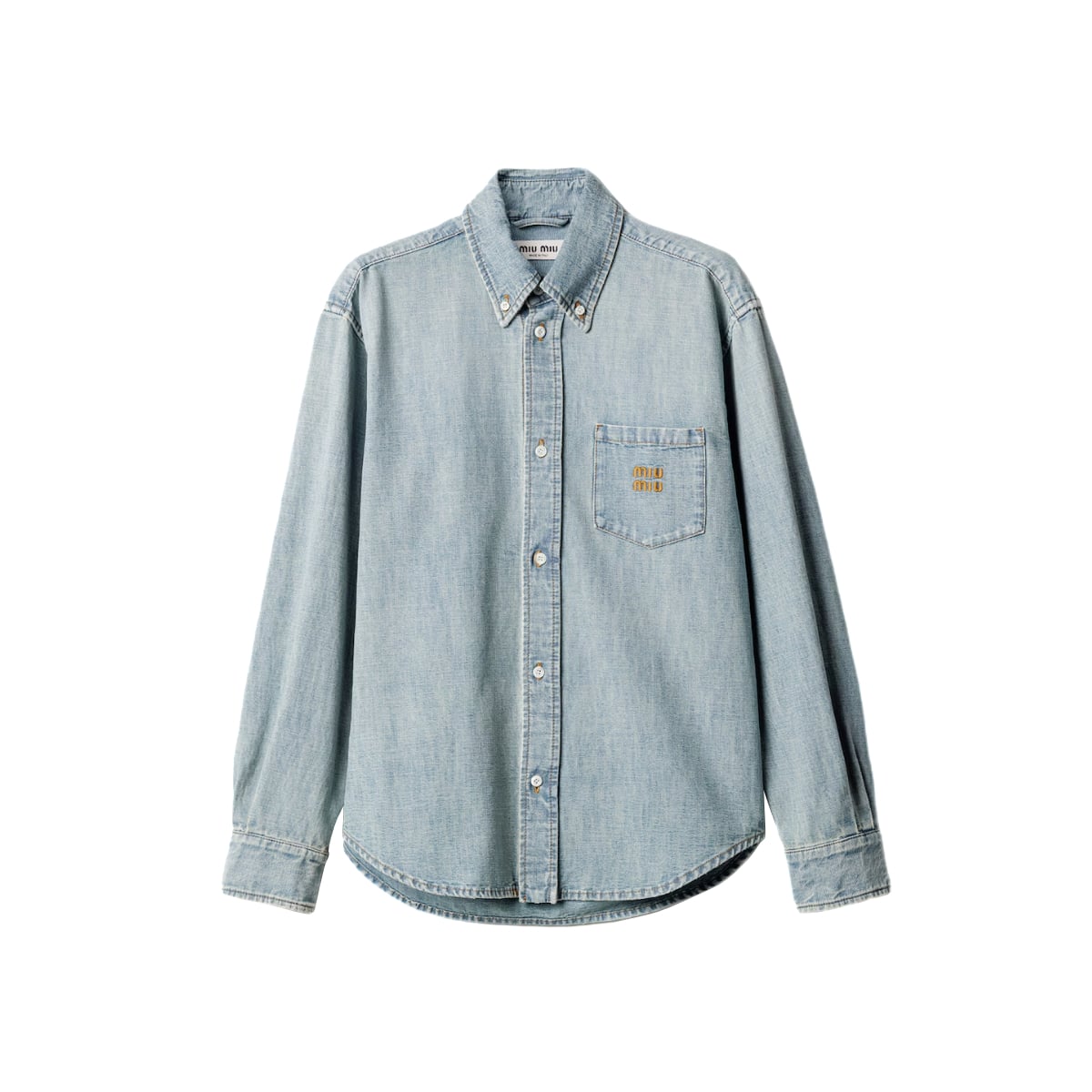 Chambray Stonewashed Oversized Shirt Light Blue-Miu Miu