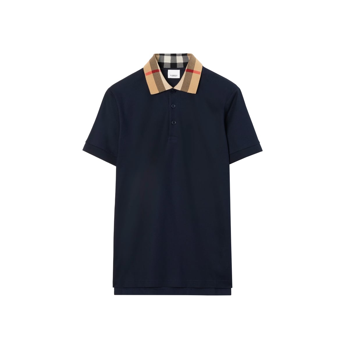 Check Collar Cotton Polo Shirt Smoked Navy-Burberry