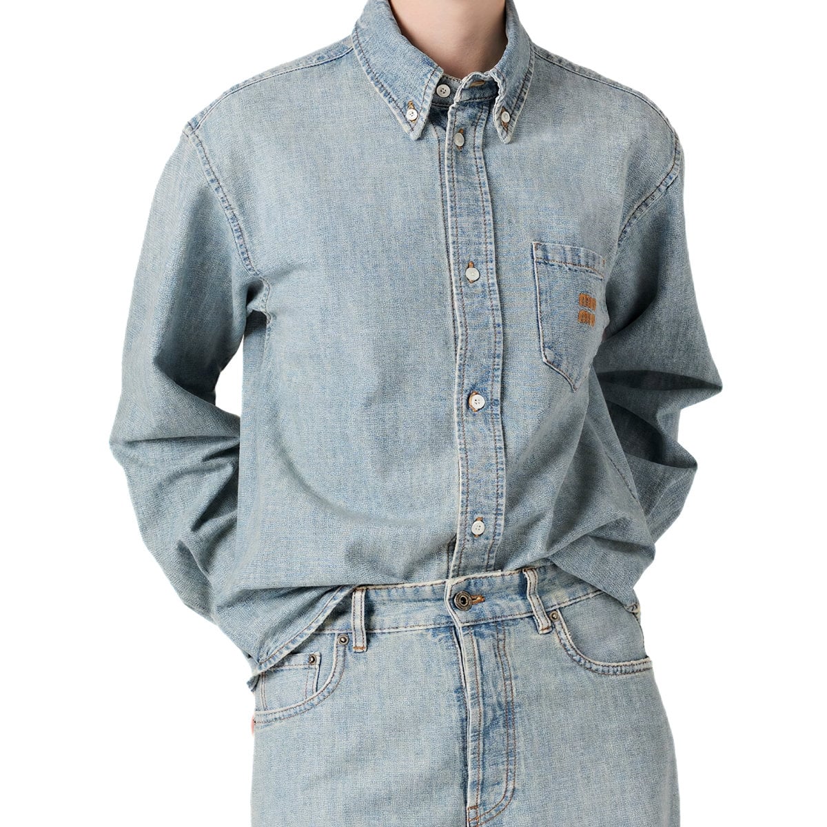 Chambray Stonewashed Oversized Shirt Light Blue