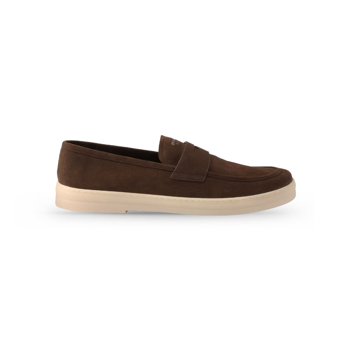 Screen Printed Logo Suede Loafers Dark Brown-Prada