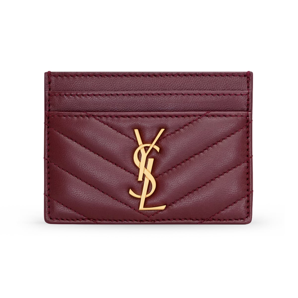 Cassandre Card Case Lambskin Rouge Cabernet GHW-Saint Laurent