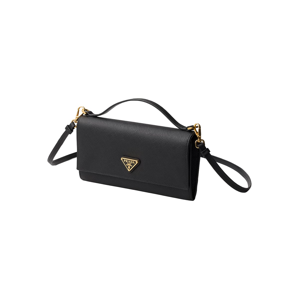Saffiano Leather Wallet with Shoulder Strap Black